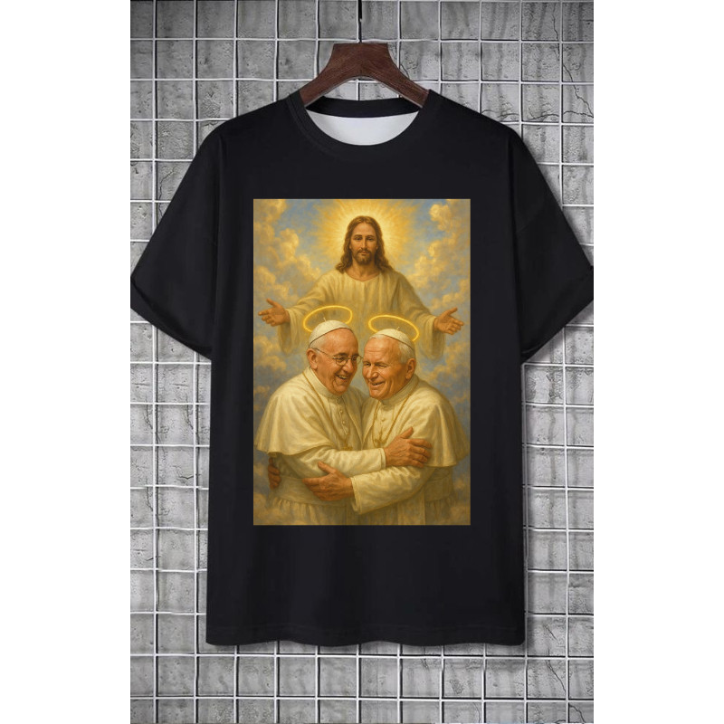 Camiseta Homenagem Papa Francisco e João Paulo II Camisa Unissex Algodão 30.1 Modelo Exclusivo 2025 Envio em Até 24hrs!!