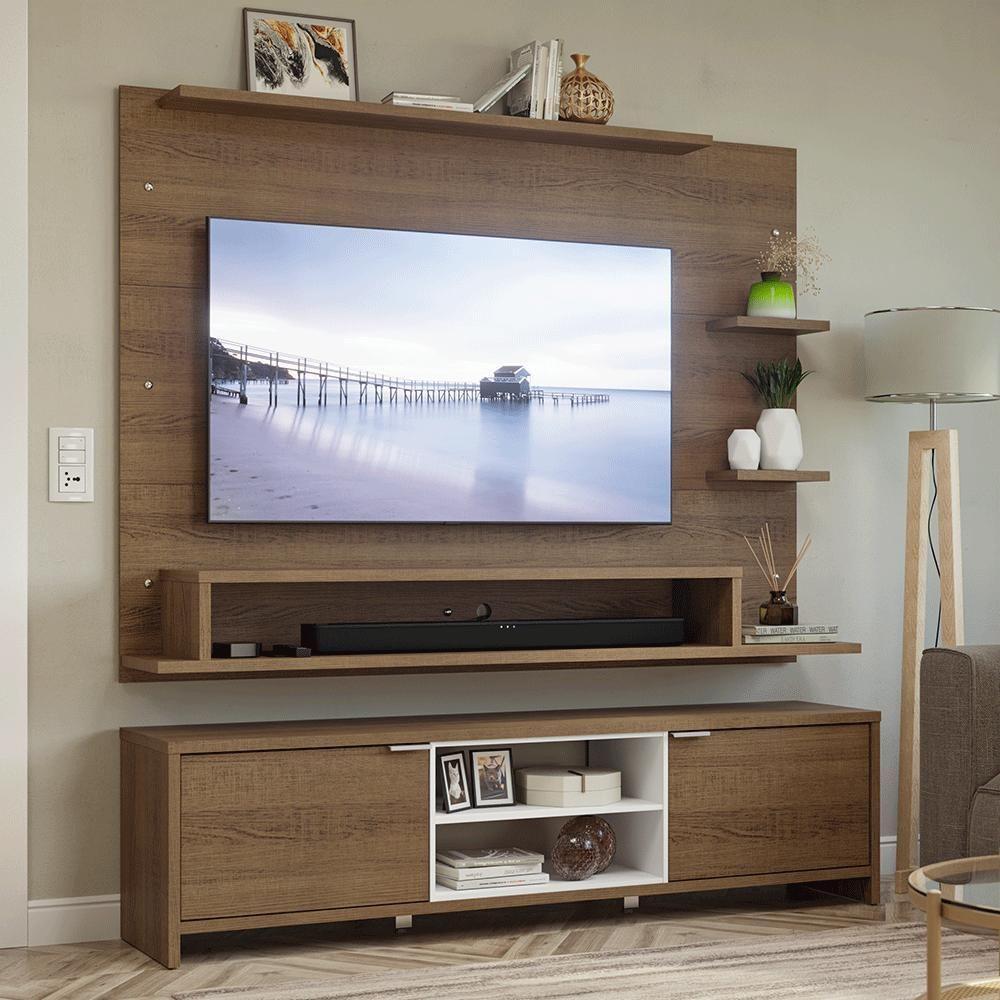 Rack Com Painel Para Tv Até 60 Polegadas 180 Cm Rustic/branco Metz Madesa Rustic/branco