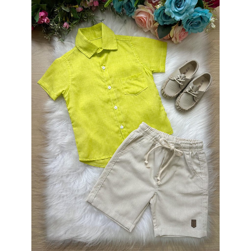 Conjunto Meninos Lucas Banana Club Shorts Camisa Verde Lima