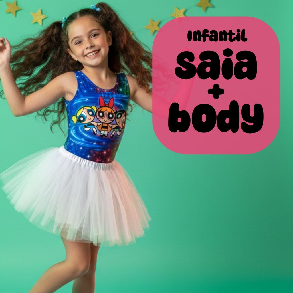 Conjunto Saia De Tule e Body Collant Meninas Super Poderosas - Lindinha Docinho Florzinha