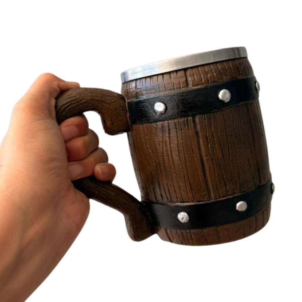 Caneca Chopp Cerveja Barril Viking Medieval 500 ML Resina e Aluminio Decoração Bar Rock