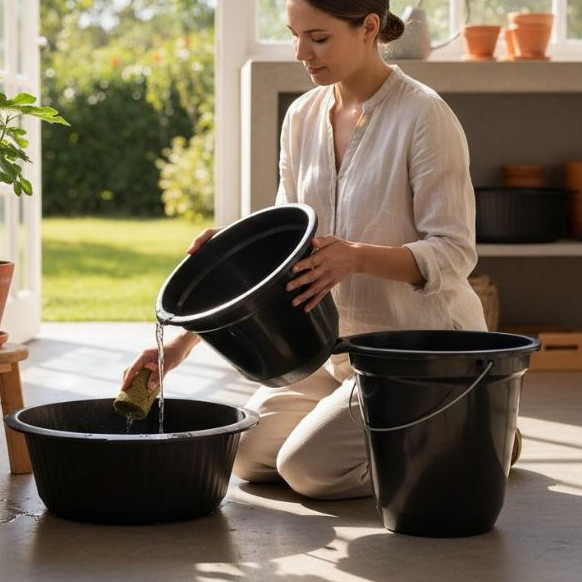 Jogo Completo Kit Bacia de Cozinha 4,5L + Balde Utilitário 5L - Plástico Reforçado Resistente - Black