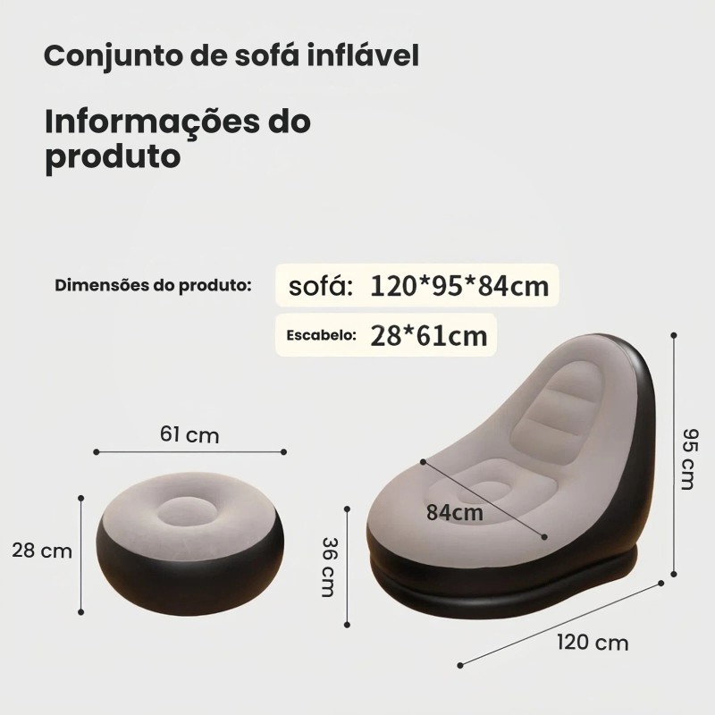 Conjunto Descanso Preguiçoso Sofá Poltrona – Poltrona e Puff Inflável Ultra Lounge Portátil TADASHOPE