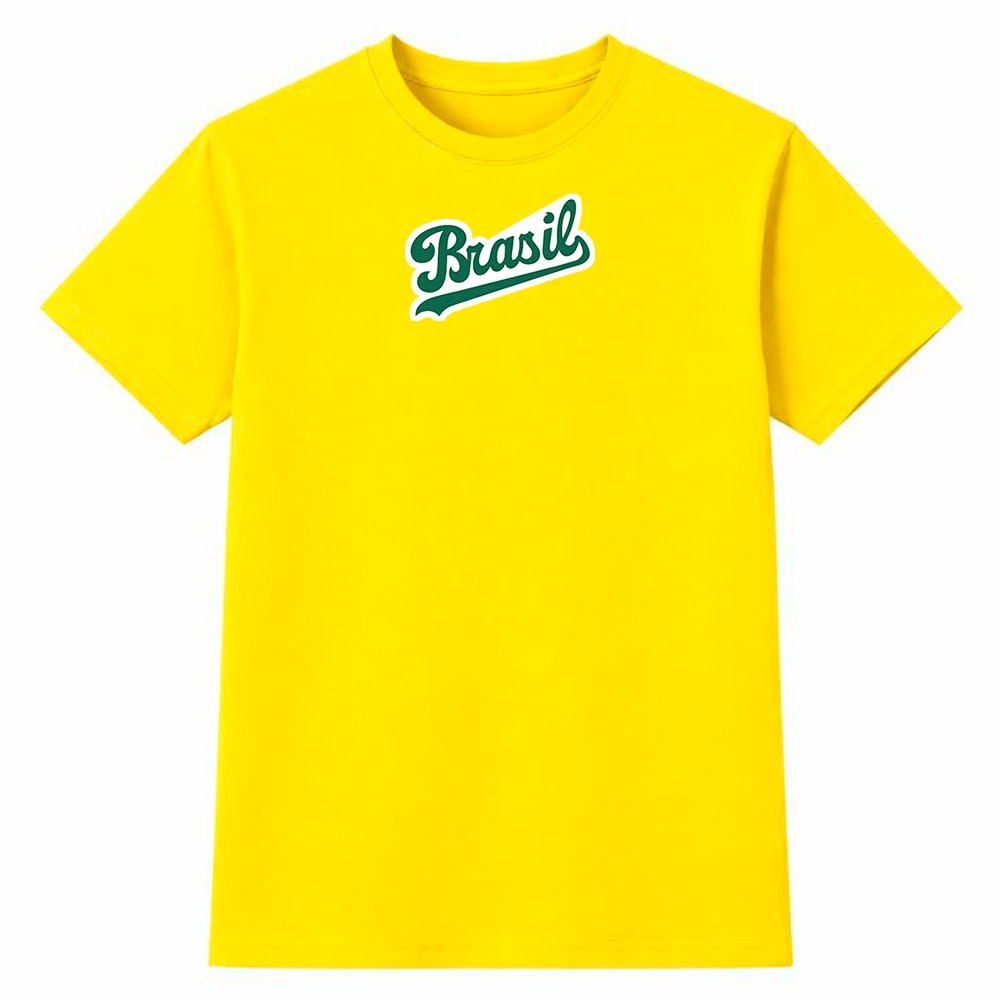 Camiseta Feminina 100% Algodão Camisa Brasil Letra Cursiva Clássica Futebol Copa do Mundo Top