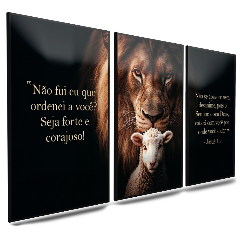 kit quadros decorativos leão de juda e ovelha frase motivacional Senhor Deus religião 3 peças em Oferta na Shopee