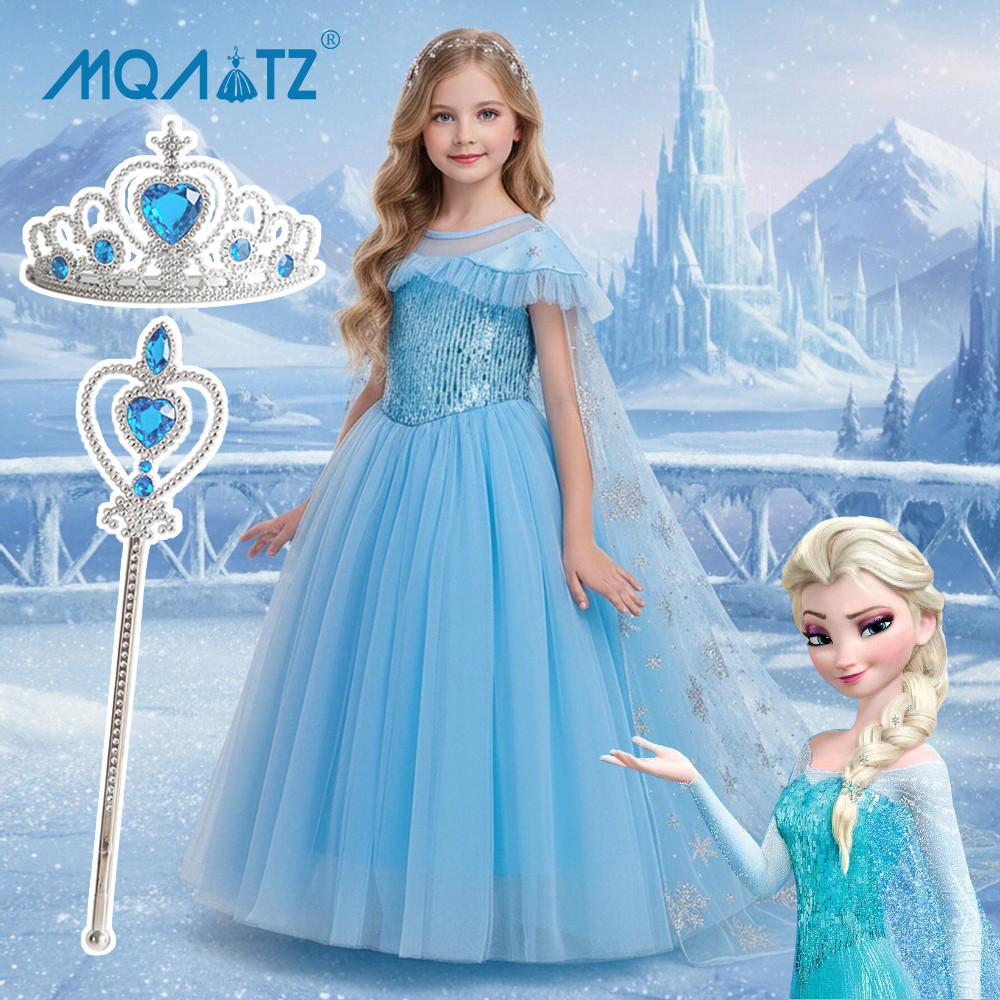 MQATZ Vestido Azul Para Meninas Princesa 2-10 Anos BX1635 em Oferta na Shopee