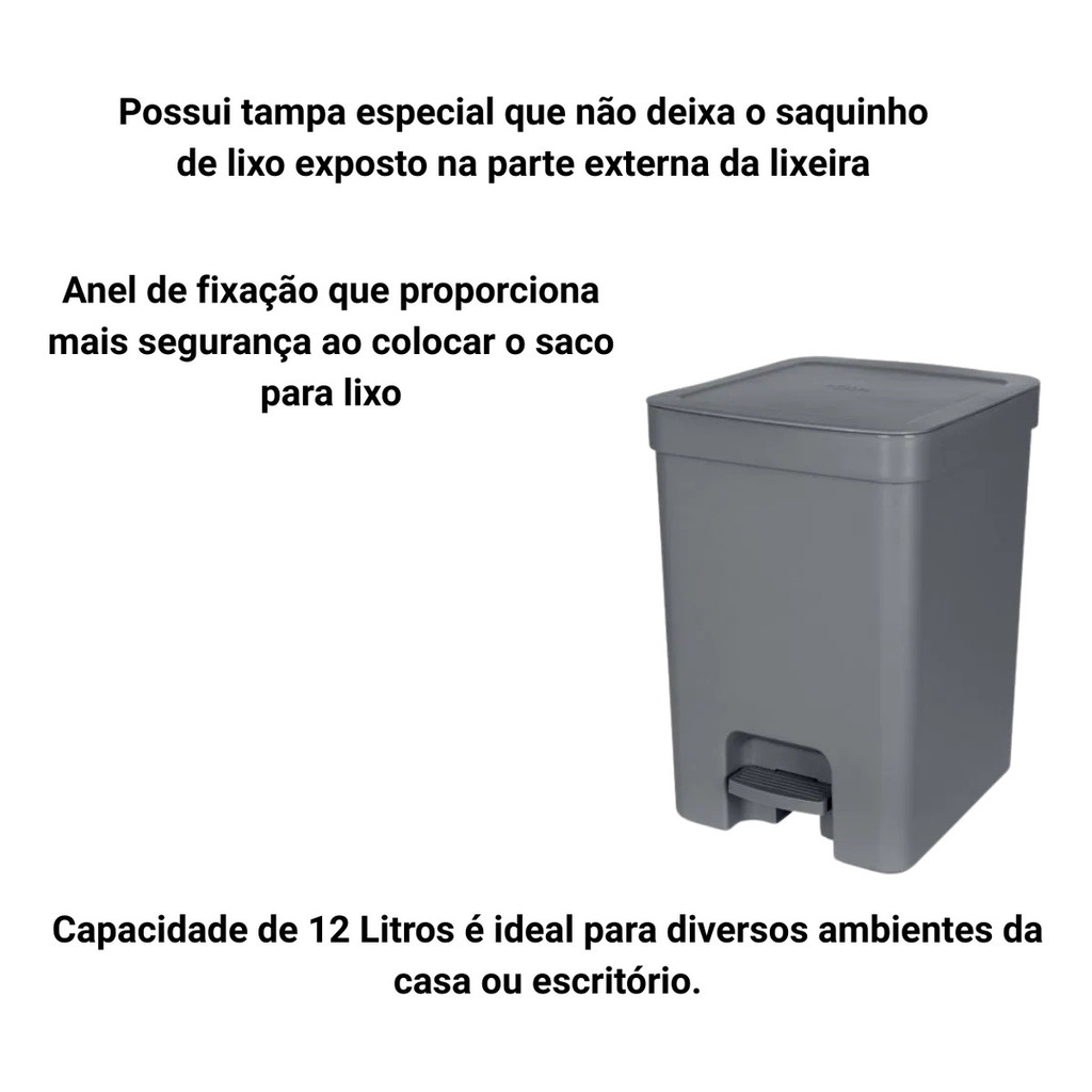Lixeira Cozinha Pia 12 Litros Cesto De Lixo Tampa Esconde Saco Trium Com Pedal OU em Oferta na Shopee