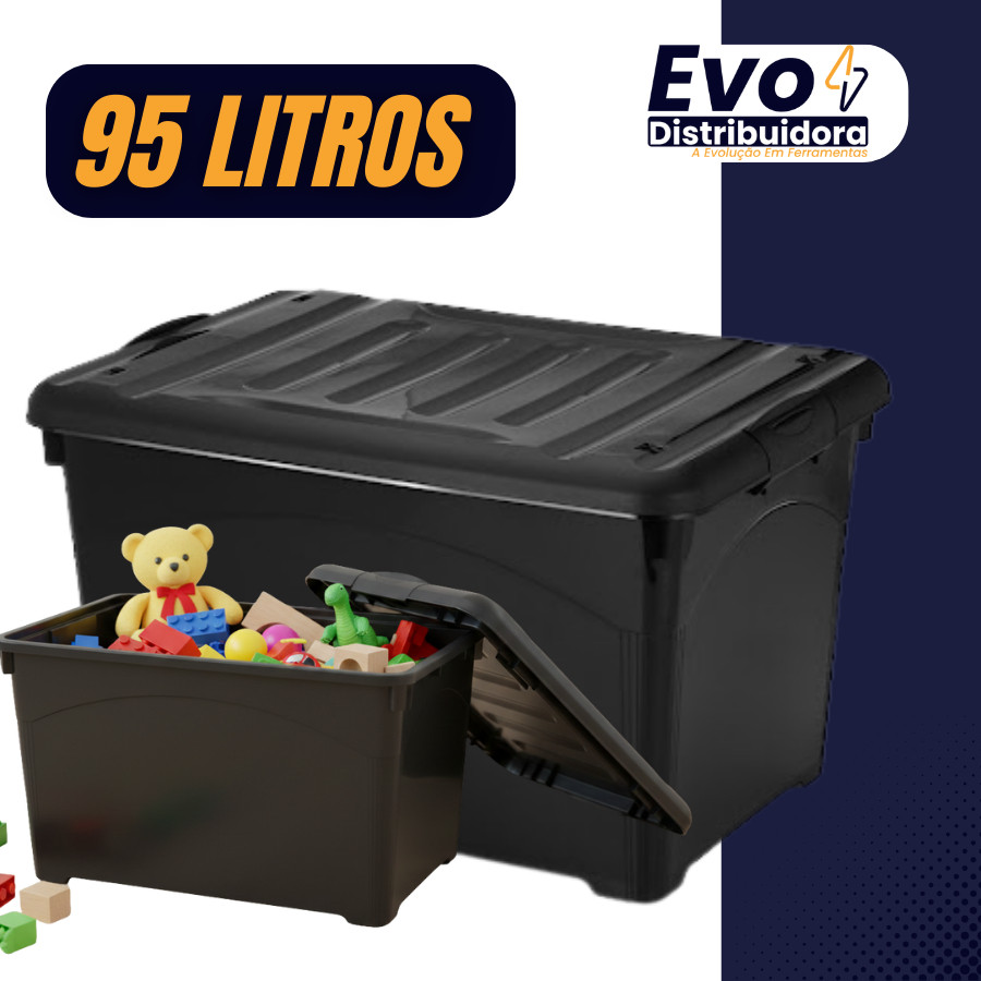 Caixa Organizadora 95 Litros Preta Com Rodinhas e Trava Para Transporte em Oferta na Shopee