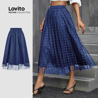 (Lovito Refine) Saias Elegantes Contraste Malha Primavera/verão Saias Azul Marinho para Mulheres LR26L068 em Oferta na Shopee
