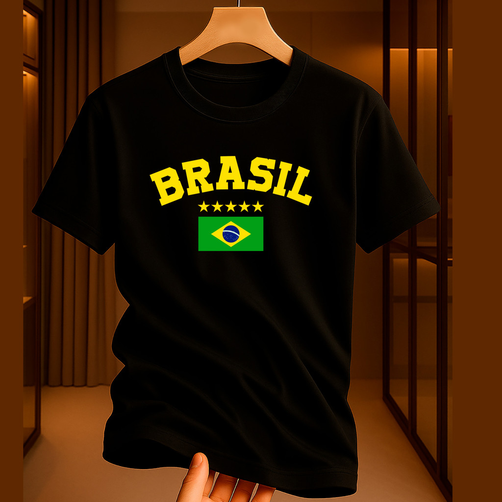 Camiseta 100% Algodão  Infantil Premium Macia Confortável Brasil Hexa Uso Diário Gola Redonda