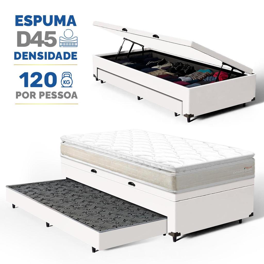 Cama Box Baú com Colchão de Espuma D45 Pillow Top Ortopédico Domo + Auxiliar Solteiro 88cm em Oferta na Shopee