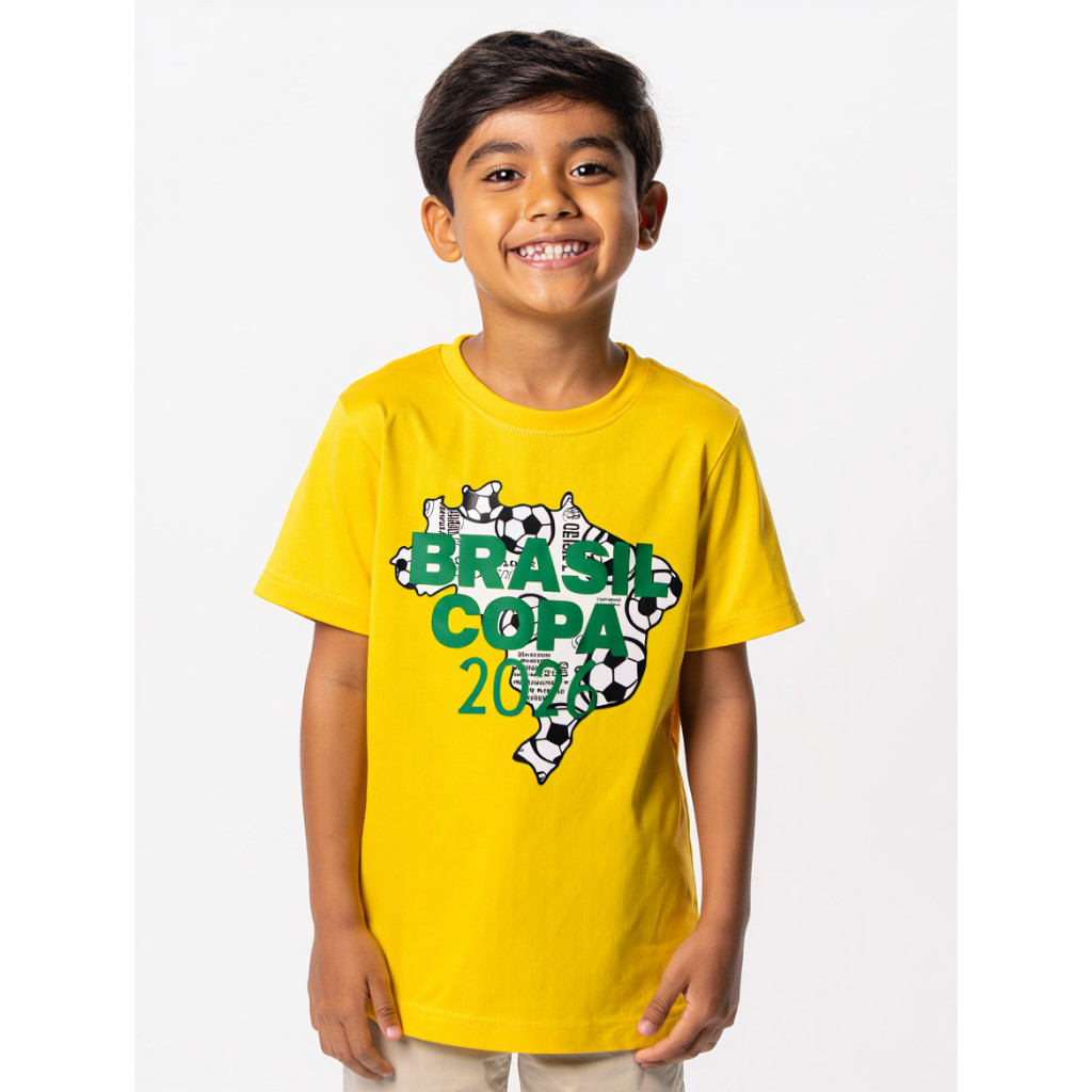 Camisa Infantil Juvenil do Brasil Copa do Mundo Futebol Torcida 2026