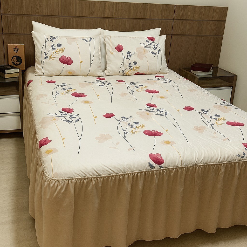 Colcha de Cama Queen Lençol Com Babado Com 2 Fronha