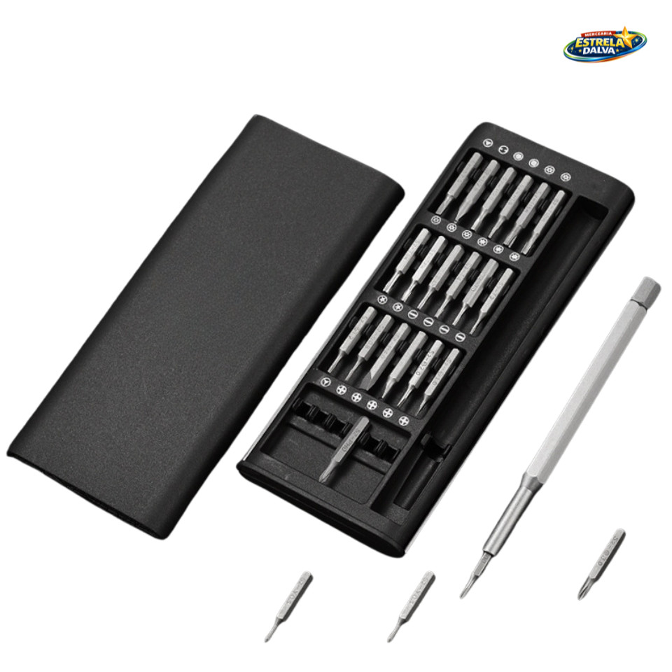 Kit Ferramenta Chave Magnética Precisão 24 Peças Pequenos Reparos Iphone Android Pc