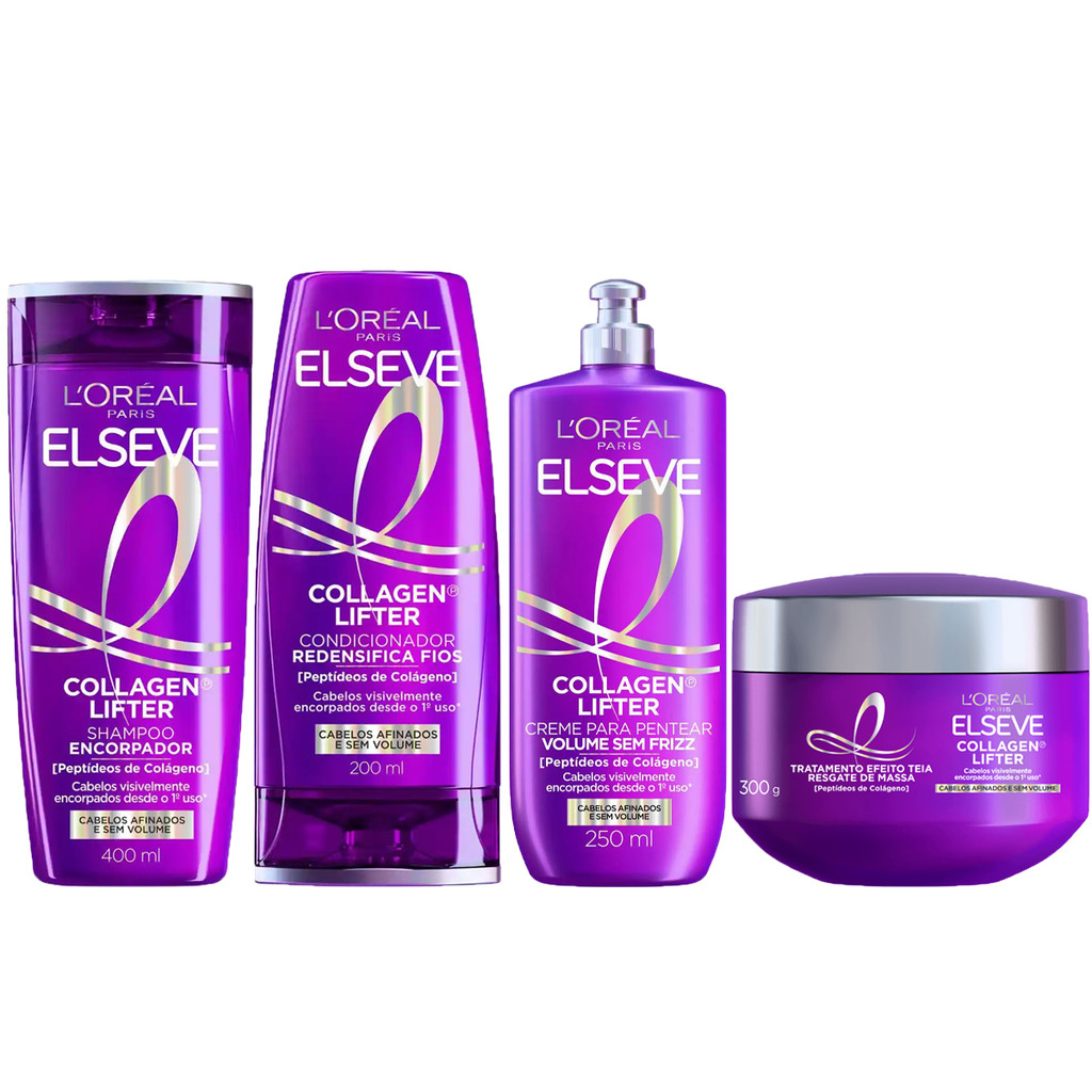 SHAMPOO + COND + CR PENTEAR + MÁSC  ELSEVE COLÁGENO LIFTER em Oferta na Shopee