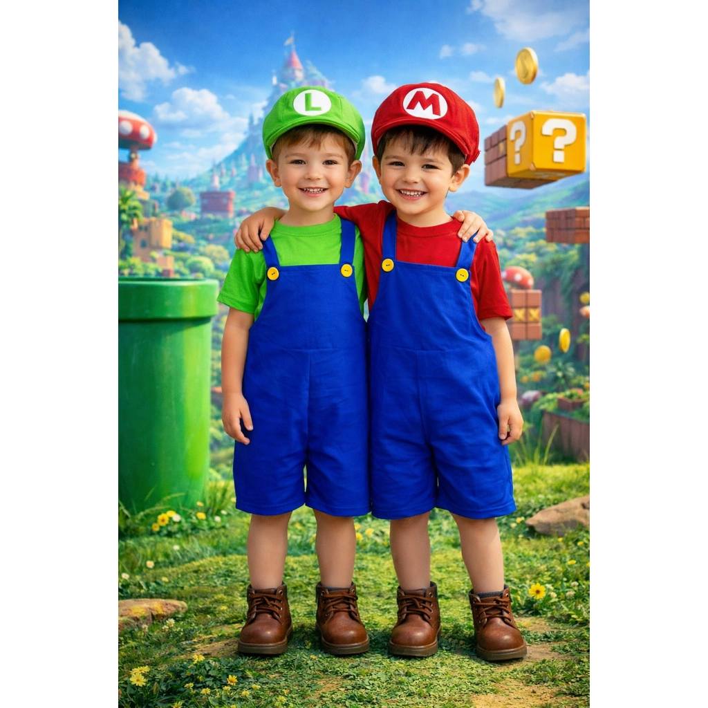 Macacão curto fantasia - Mário Broz e Luigi