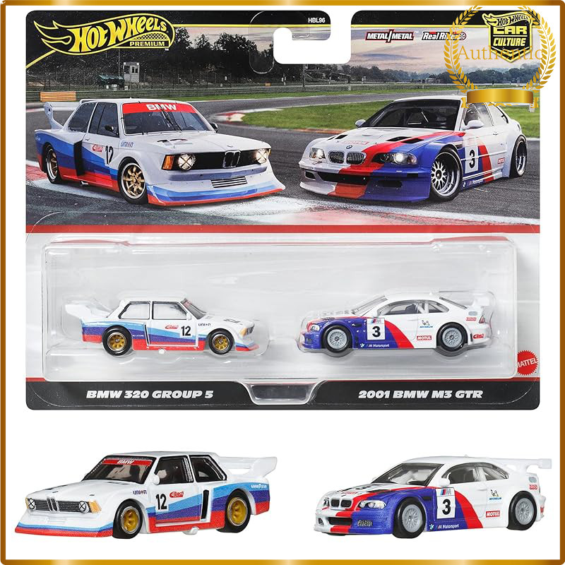 Hot Wheels Premium 2-Pack BMW 320 Group 5 / 2001 BMW M3 GTR Vehicle Toy Miniature Car for Ages 3 and Up Multi JBK99