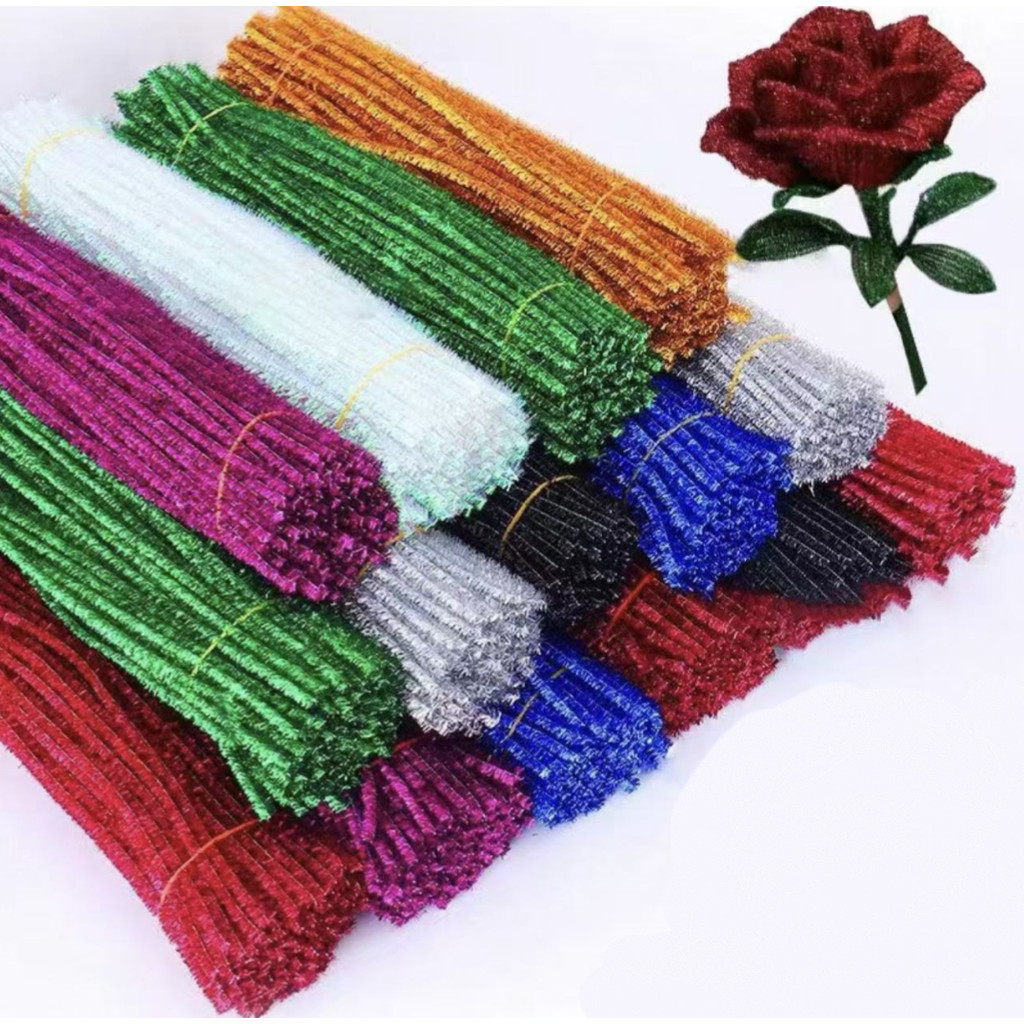 Arame Haste De Chenille Metalizado Brilho Com 100 Pcs-30cm