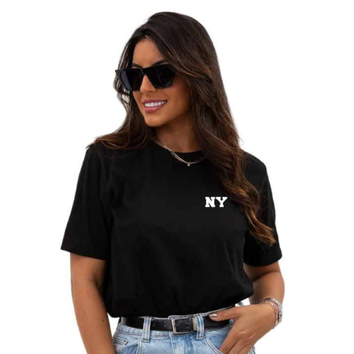 Camiseta Básica T-Shirt Feminina NY Varias Cores Promoção 100% Algodão