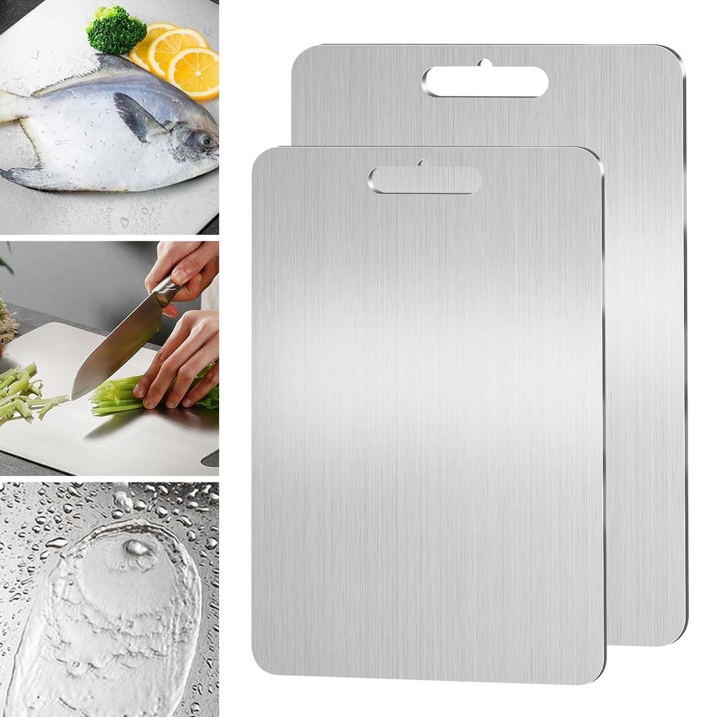 Tábua de Corte Inox 304 - Aço Inoxidável - 34x23 / 22x17cm - Higiênica, Durável e Fácil de Limpar em Oferta na Shopee