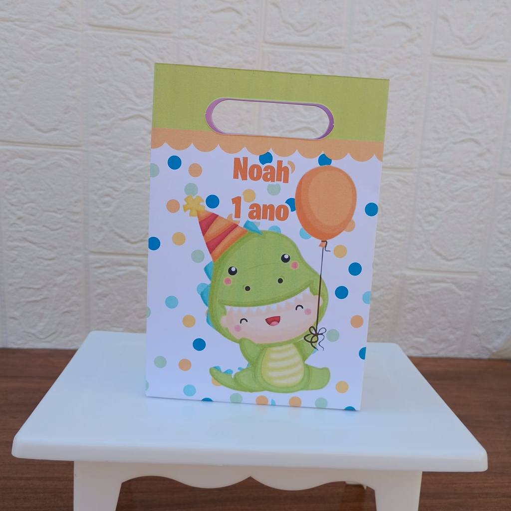 PEGUE E MONTE FESTA ANIVERSARIO  Lembrancinha Sacolinha PP Personalizada Boca de Palhaço DINO BABY DINOSSAURO