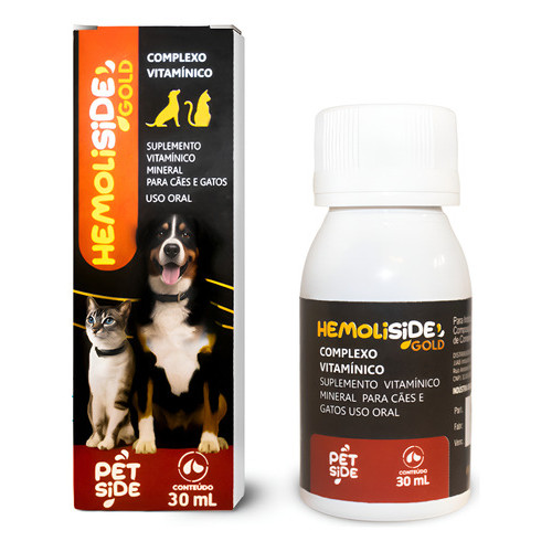 Suplemento Vitamínico Para Anemia Cães e Gatos - Hemoliside Gold Petside 30ml