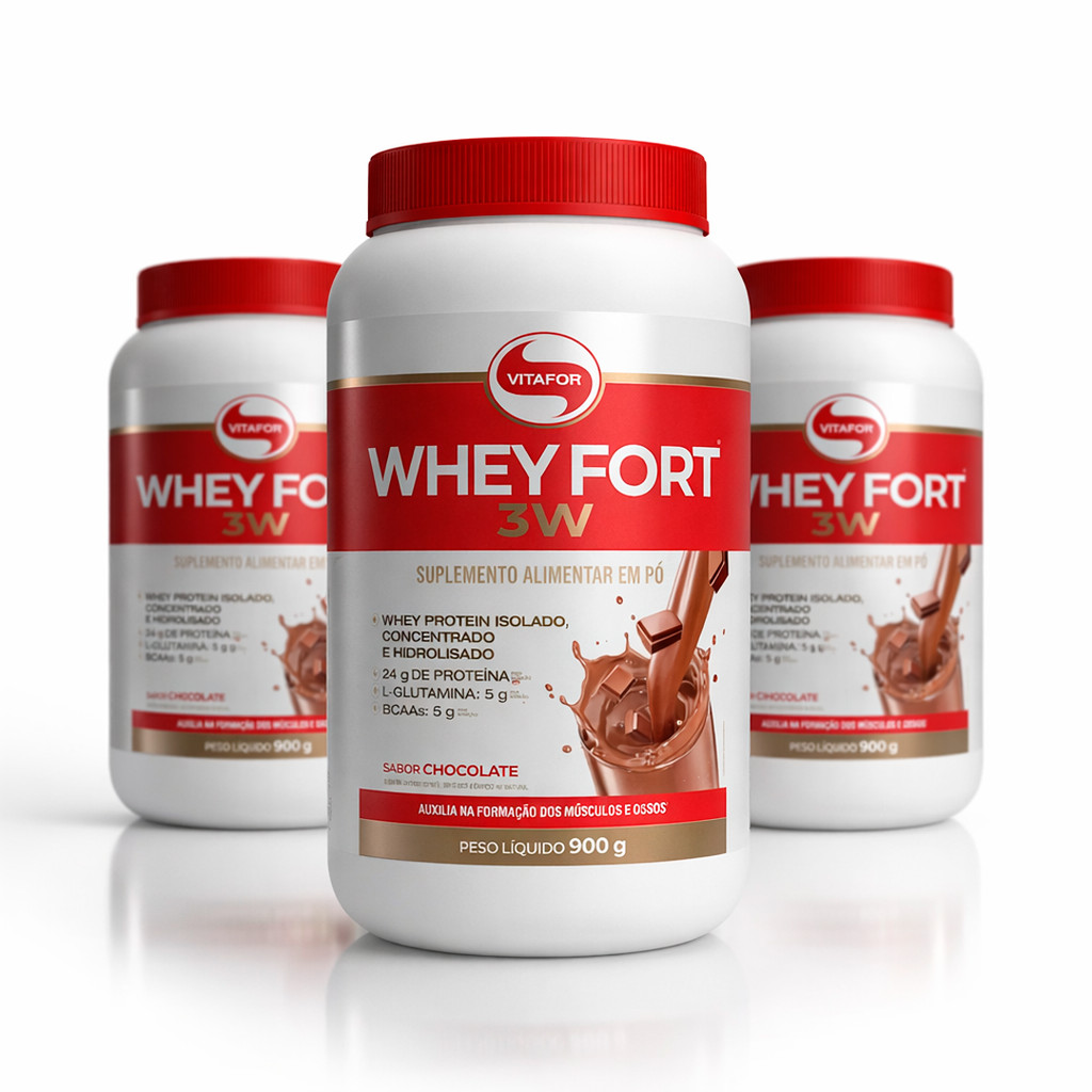 KIT 3 | Whey Fort 3W Chocolate Vitafor 900g