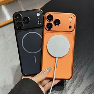 iPhone 13-17 Pro Max Capa Magnética Fosca Laranja Cósmico Anti Digitais com Proteção de Câmera em Oferta na Shopee