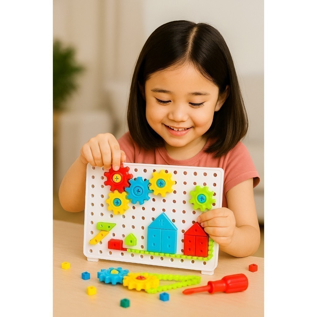 Kit Ferramentas Infantil 98 Peças Engrenagens Parafusar Montar Quebra Cabeça Educativo Crianças