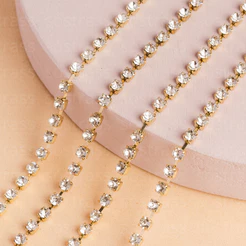 Corrente de Strass SS12 Cristal Banhado A Ouro - 5 Metros