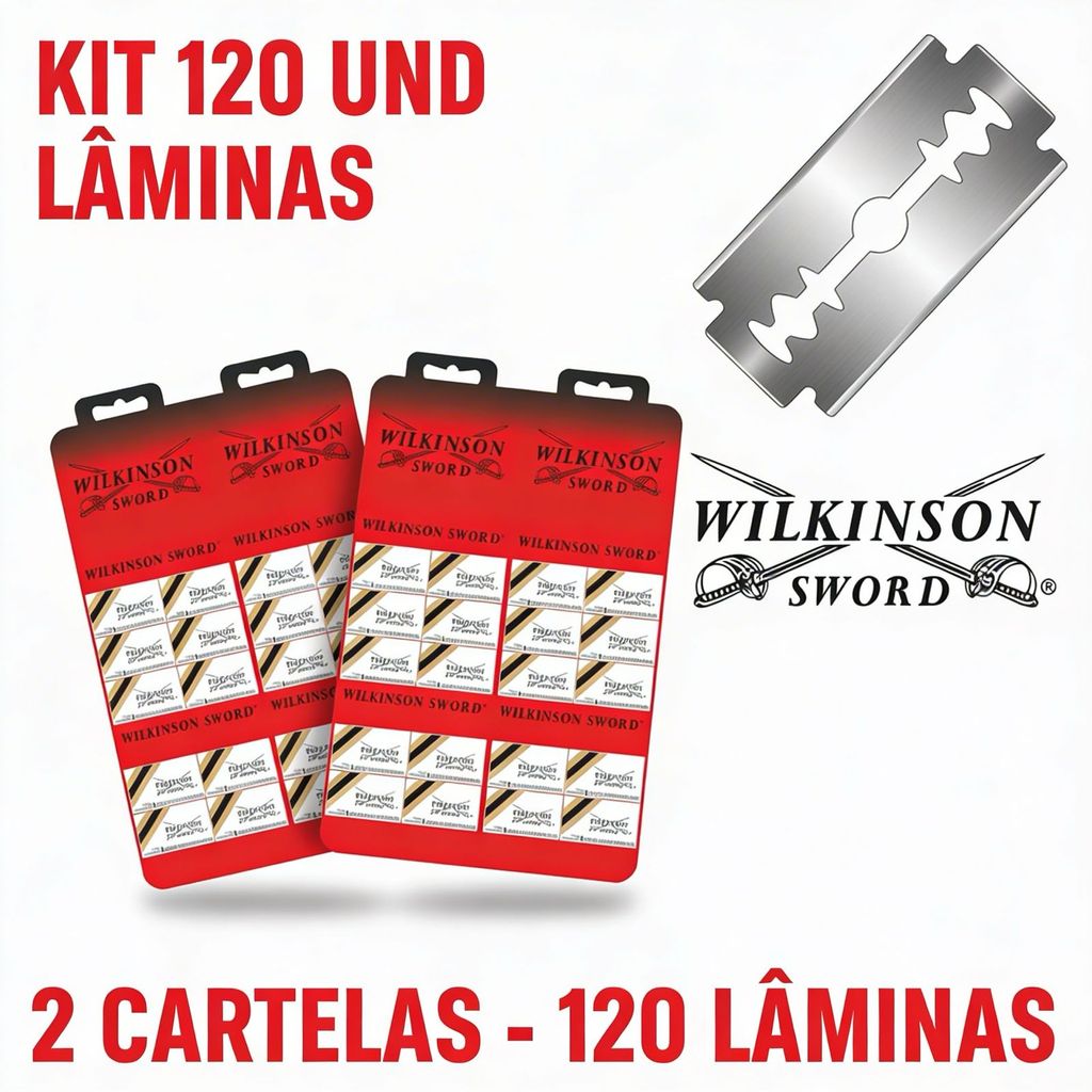 Kit Completo Lâmina De Barbear Gilete Wilkinson Original Cartelas Barbearia 120 Unidades em Oferta na Shopee