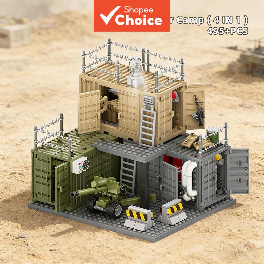  Container Camp, 495+PCS, Blocos de Montar Para Crianças/Adultos, Conjunto de Brinquedos Presentes Para Crianças