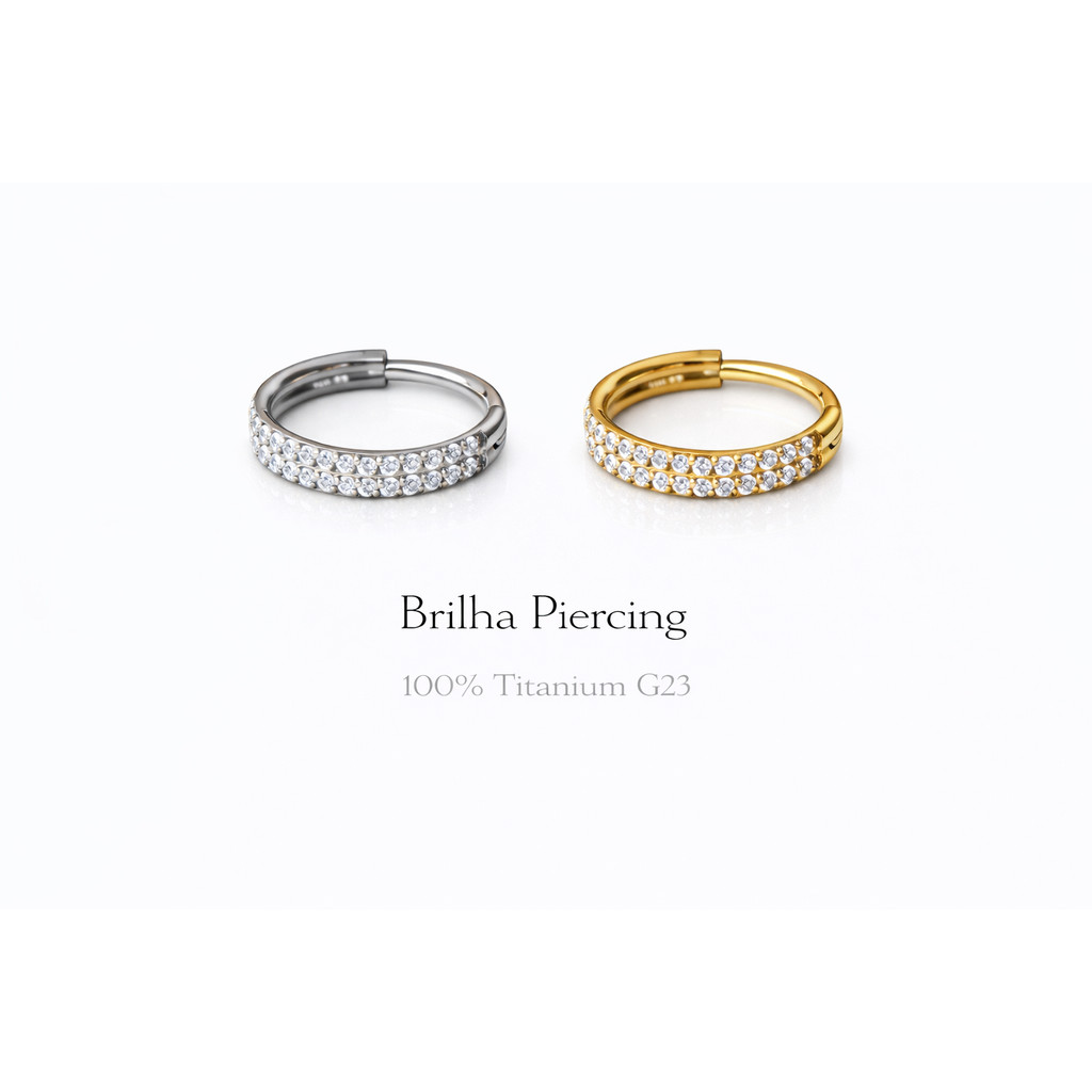 【Brilha】PAVÉ CLICKER — Piercing Argola Cravejada Zircônias G23 Titânio – Hélix / Tragus / Cartilagem