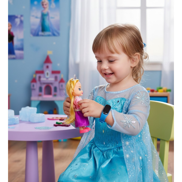Kit Relógios Infantil Menina Digital Led Touch Feminino Hora Data + Mini Boneca Princesa Articulada Acessórios
