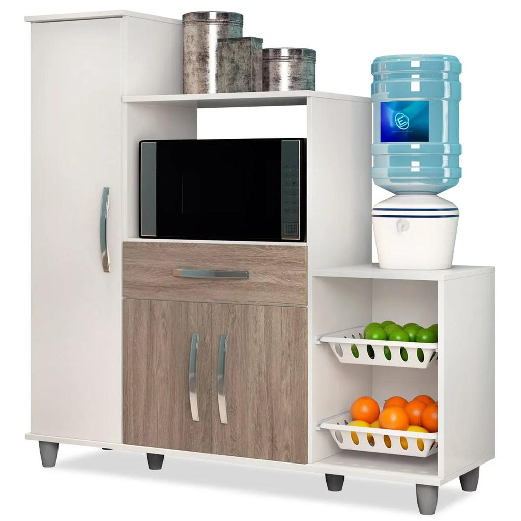 Armário de Cozinha com Fruteira e Nicho Ibiza Branco/Castanho - Lumil Móveis em Oferta na Shopee
