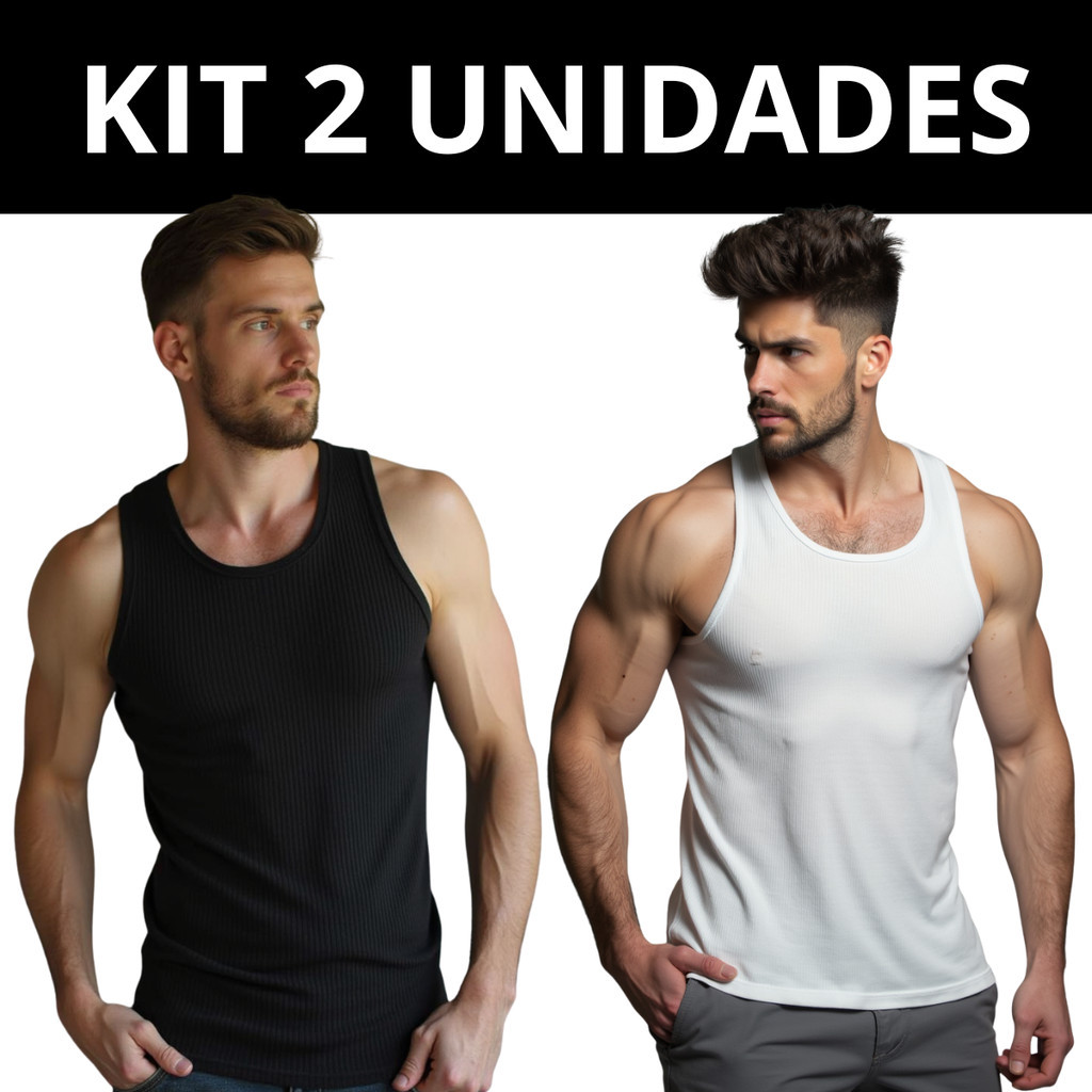Kit 2 camisetas Regatas canelada masculinas estilo americano esporte academia slim fit ribana