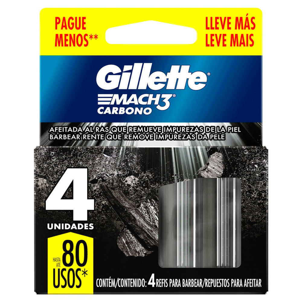 Carga para Aparelho de Barbear Gillette Mach3 Carbono 4 Unidades Leve Mais Pague Menos em Oferta na Shopee