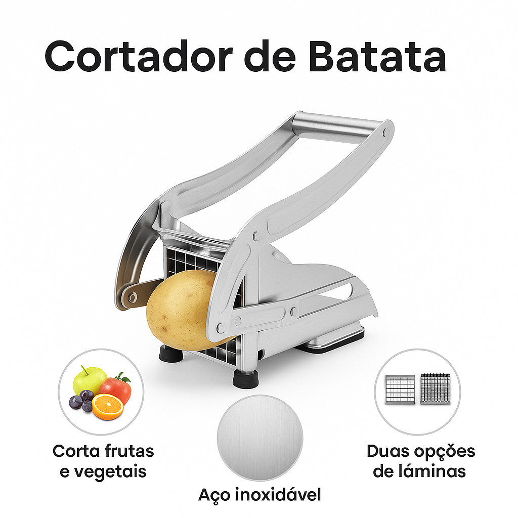 Cortador Batata Palito Fatiador Legumes Inox Manual Verduras Frutas Fatiador Portátil Profissional -nails, decoracao, sa