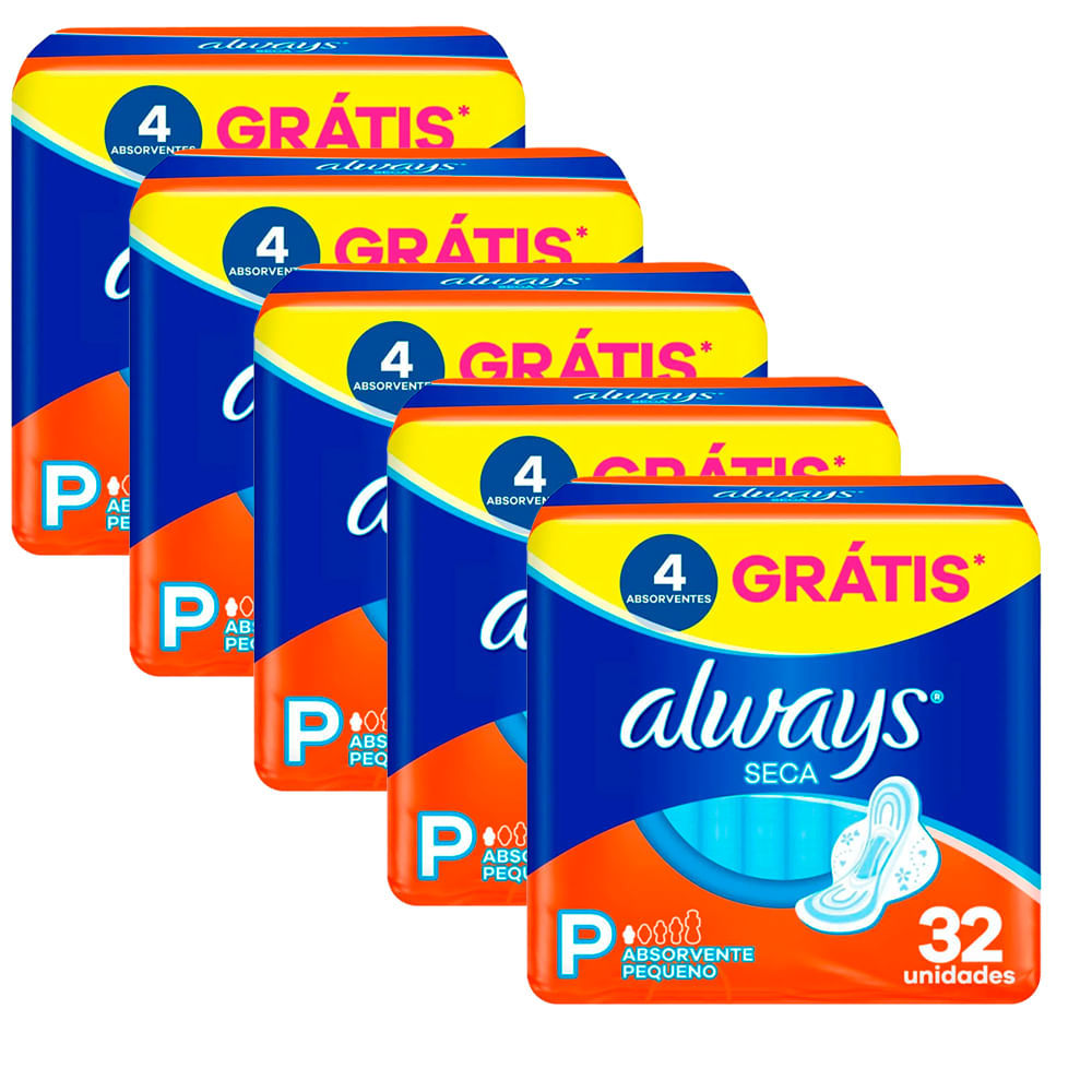 Kit 5 Absorvente Always Super Proteção Cobertura Seca - 160 Unidades em Oferta na Shopee