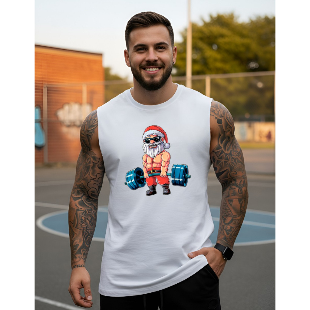 Camiseta Regata Oversized Papai Noel Maromba Algodão Streetwear Longline Machão Masculina