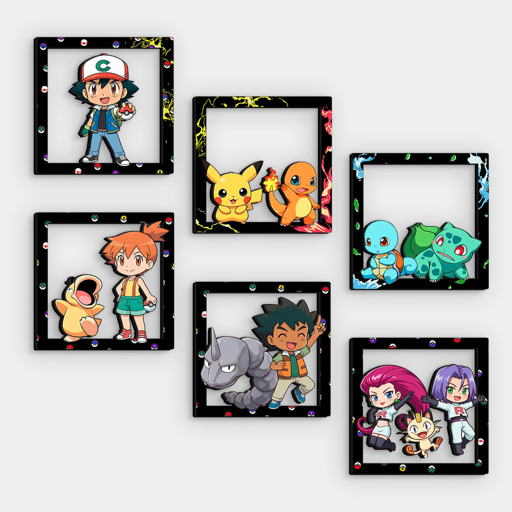 Kit 6 Quadros Pokémon MDF Vazado 14x14cm em Oferta na Shopee