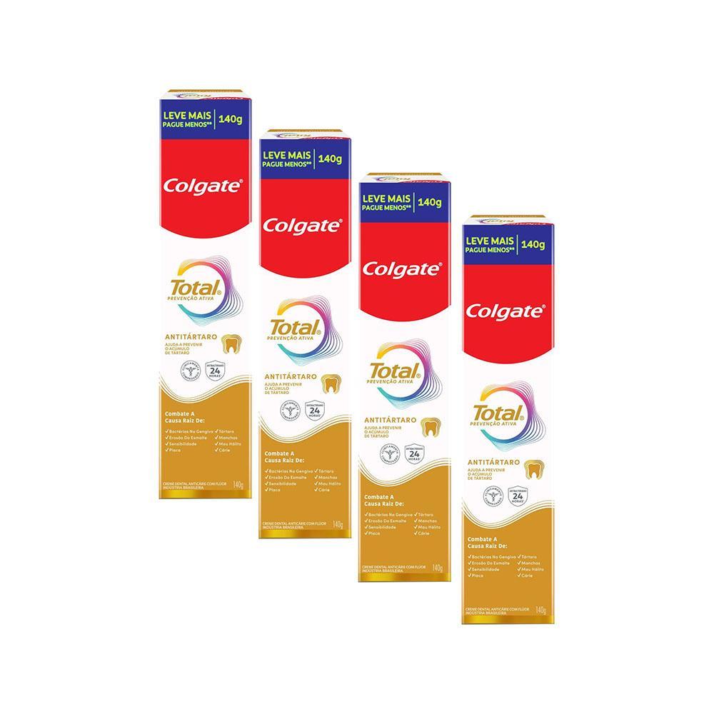 Kit 4 Cremes Dentais Colgate Total Anti Tártaro 140g