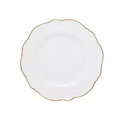 6 Pratos Rasos Wolff Maldivas de Porcelana Fio de Ouro 28cm