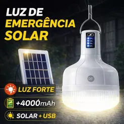 Lâmpada Solar de Emergência Luz Forte 4000mAh Recarregável Solar + USB