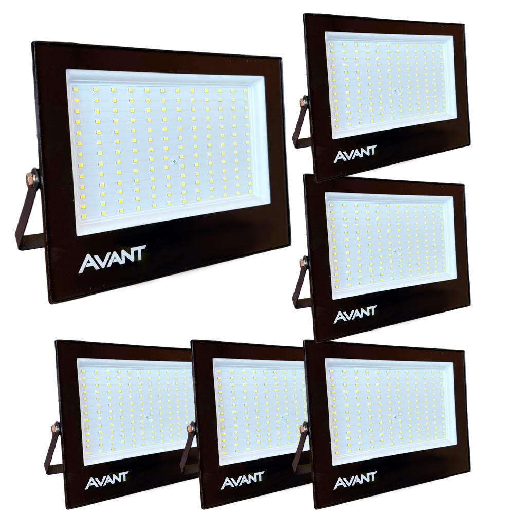 Kit 6 Refletor Led Slim200 Luz Branco Frio 6500W Bivolt 200W Iluminação Externa Comercio Avant em Oferta na Shopee