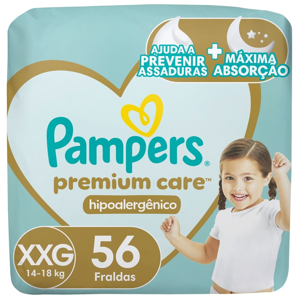 Fralda Pampers Premium Care Tamanho XXG Pacote Hiper 56 Fraldas Descartáveis em Oferta na Shopee