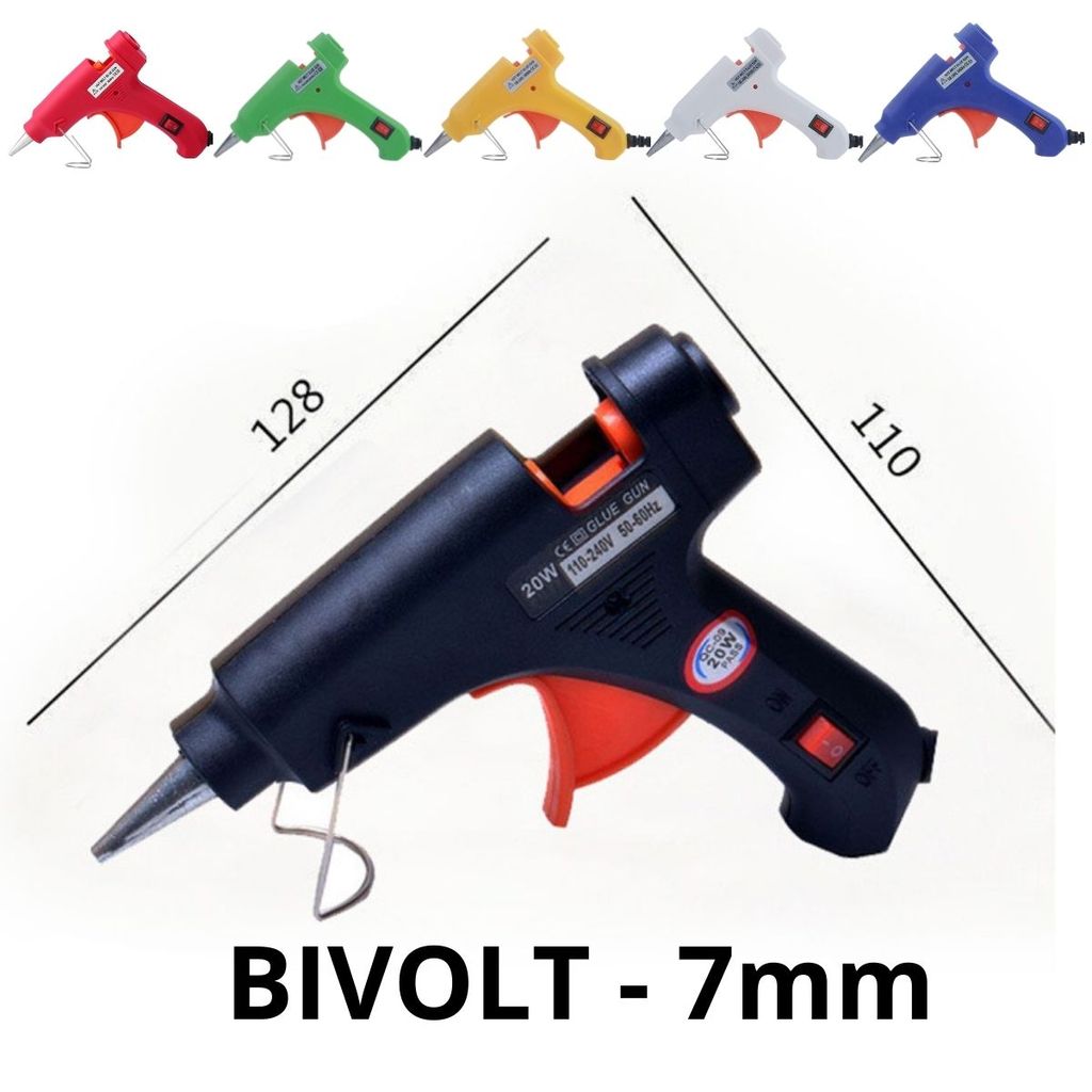 Pistola de Cola Quente Bico Fino 20W Bivolt + 10/20/30 Bastões Não Pinga Botão Liga/Desliga — imagem 2 de 2