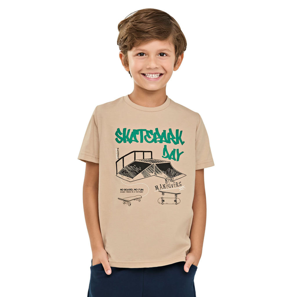 Camiseta Infantil Menino Estampa Skate Elian Bege