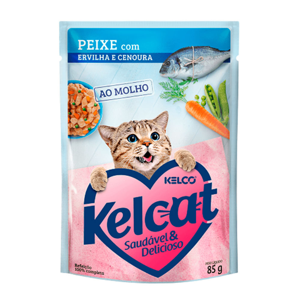 Ração Úmida para Gatos Kelcat Sabor Peixe com Ervilha e Cenoura em Sachê 85g em Oferta na Shopee