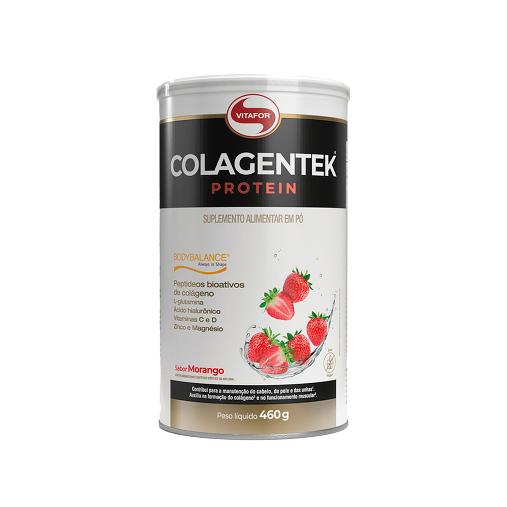 Colagentek Vitafor Colageno Hidrolisado Colagentek Protein Sabor Morango 460g em Oferta na Shopee